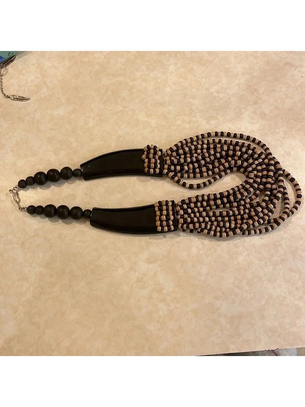 Necklace, Wood, Multi Strand, Brown, Tan - Picture 3 of 3